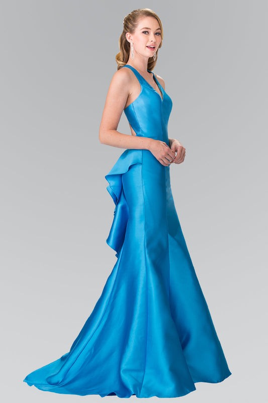 V-Neck Open Back Floor Length Dress with Back Ruffles GLGL2224 Elsy Style PROM