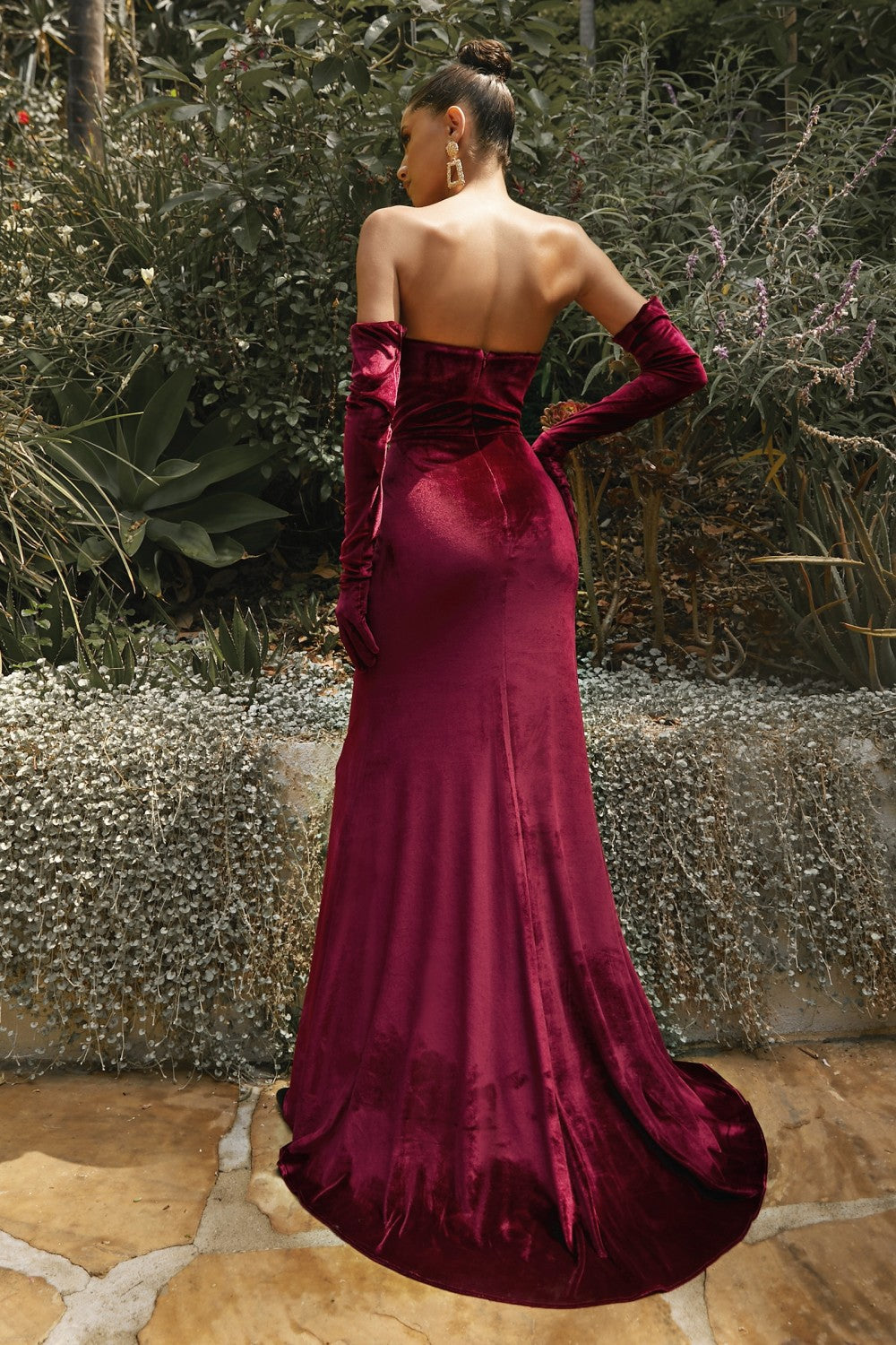 Velvet Strapless Fitted Long Evening Gown With Gloves CDCH176 Elsy Style Evening Dress