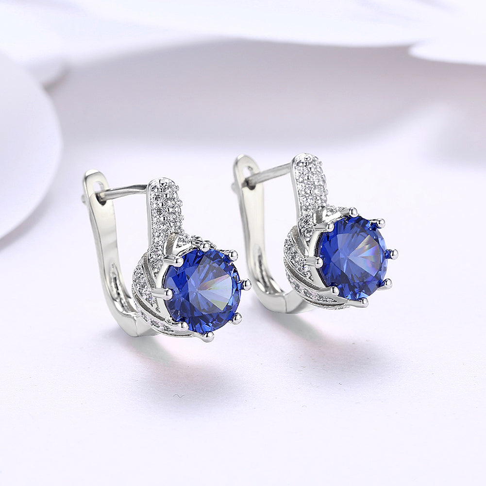 Vienna 1.00 Ct Sapphire Round Cut Huggie Earring in 18K White Gold Plated Elsy Style Earring