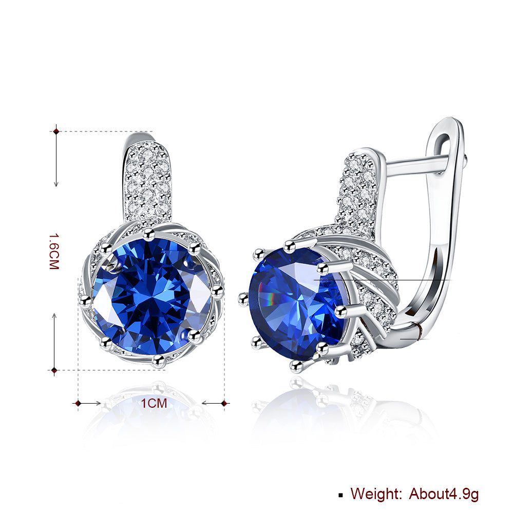 Vienna 1.00 Ct Sapphire Round Cut Huggie Earring in 18K White Gold Plated Elsy Style Earring