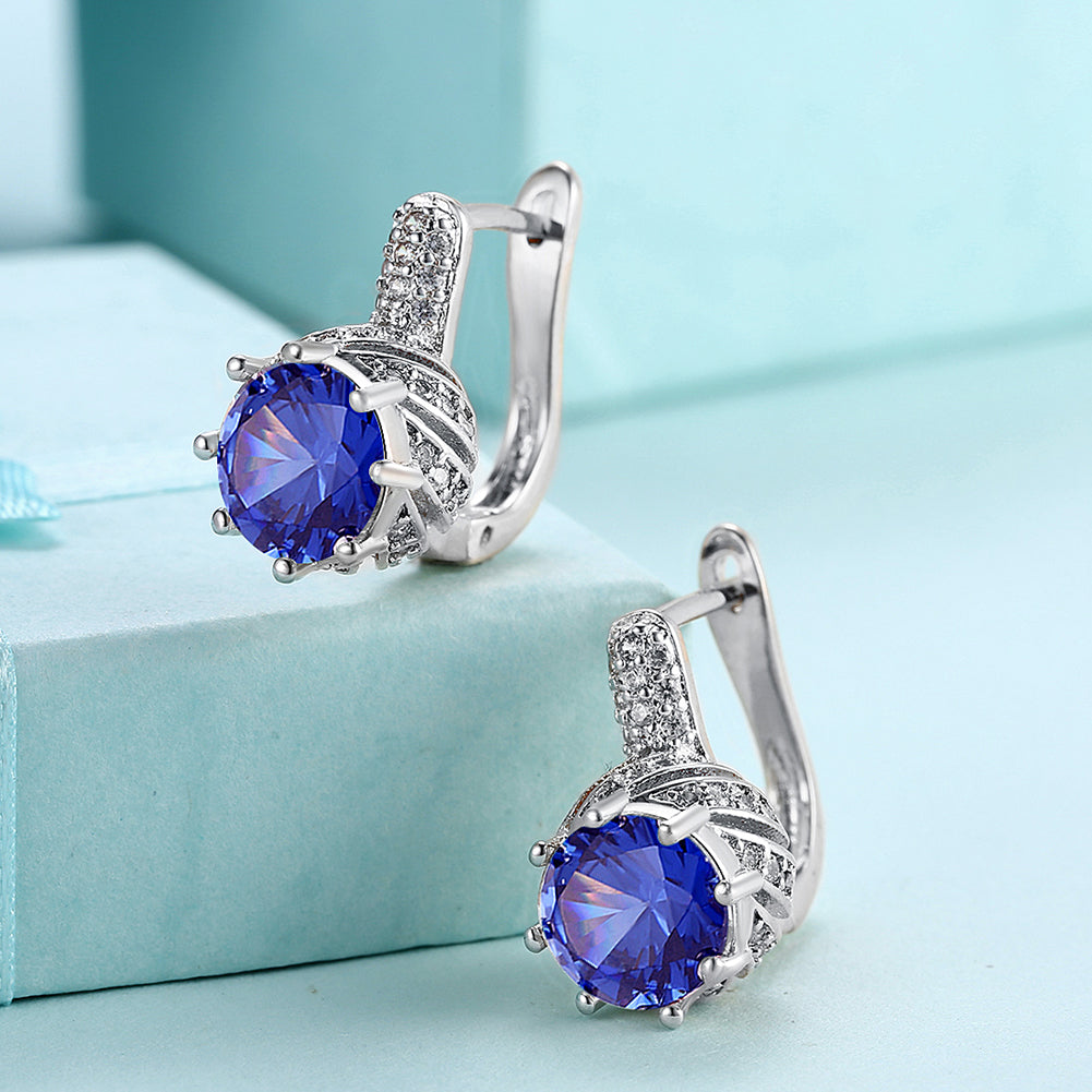 Vienna 1.00 Ct Sapphire Round Cut Huggie Earring in 18K White Gold Plated Elsy Style Earring