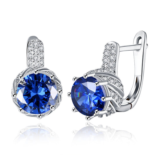 Vienna 1.00 Ct Sapphire Round Cut Huggie Earring in 18K White Gold Plated Elsy Style Earring