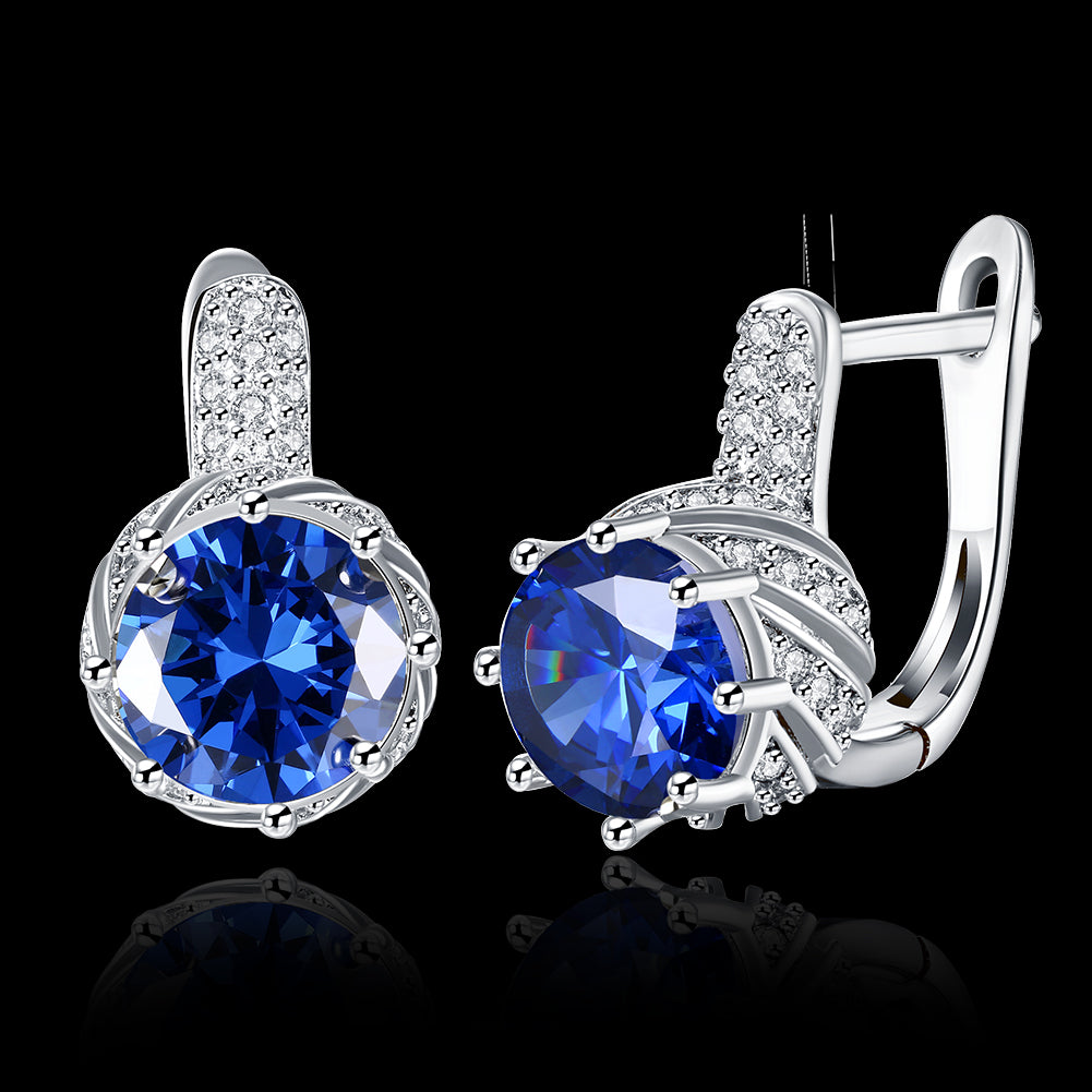 Vienna 1.00 Ct Sapphire Round Cut Huggie Earring in 18K White Gold Plated Elsy Style Earring