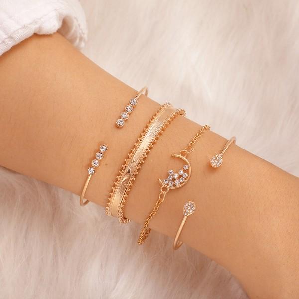 White Crystal Celestial 4 PC Bangle Set in 14K Gold Elsy Style Bracelet