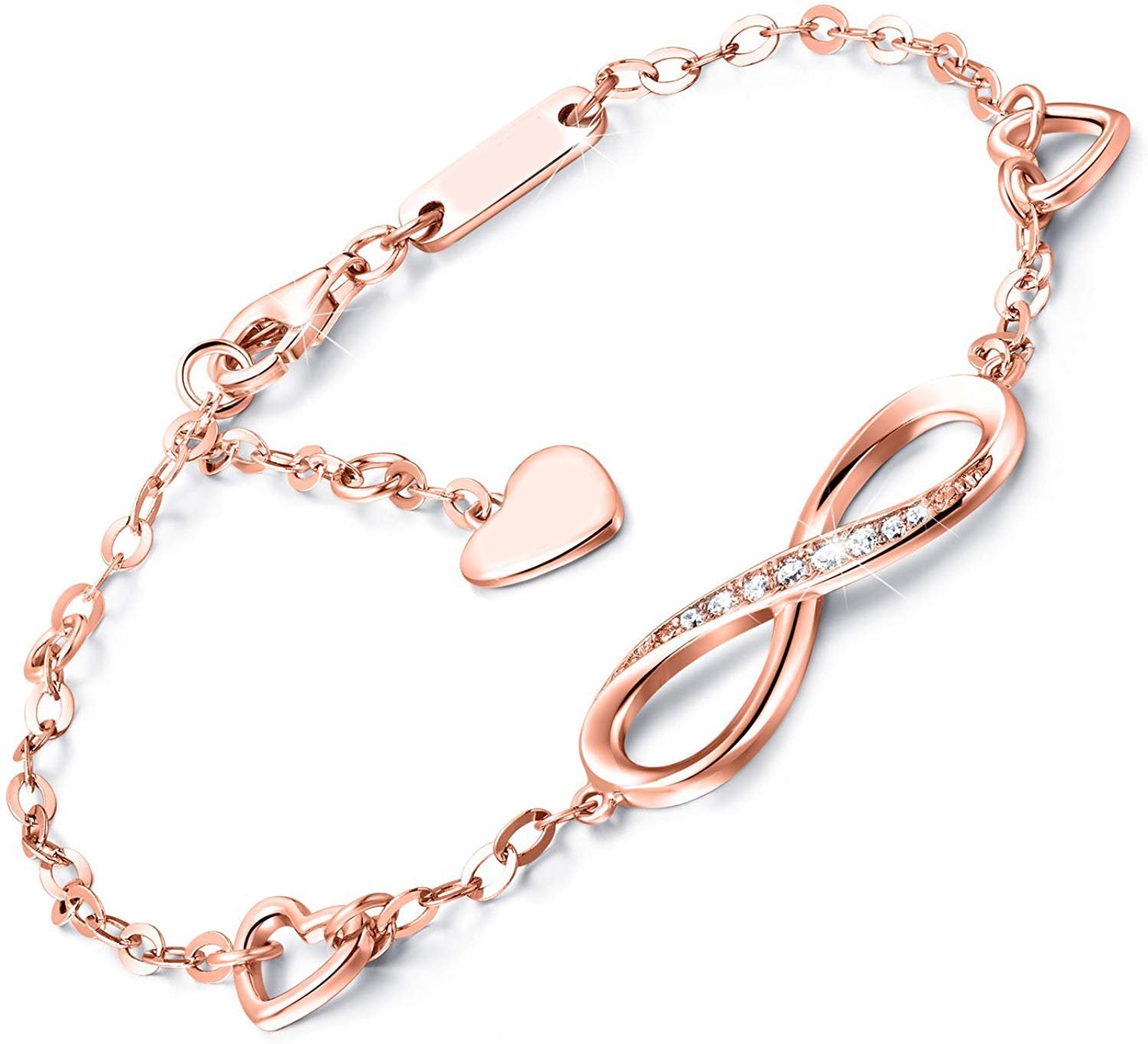 White  Elements Infinite Pendant Chain Bracelet in 14K Rose Gold Plating Elsy Style Bracelet