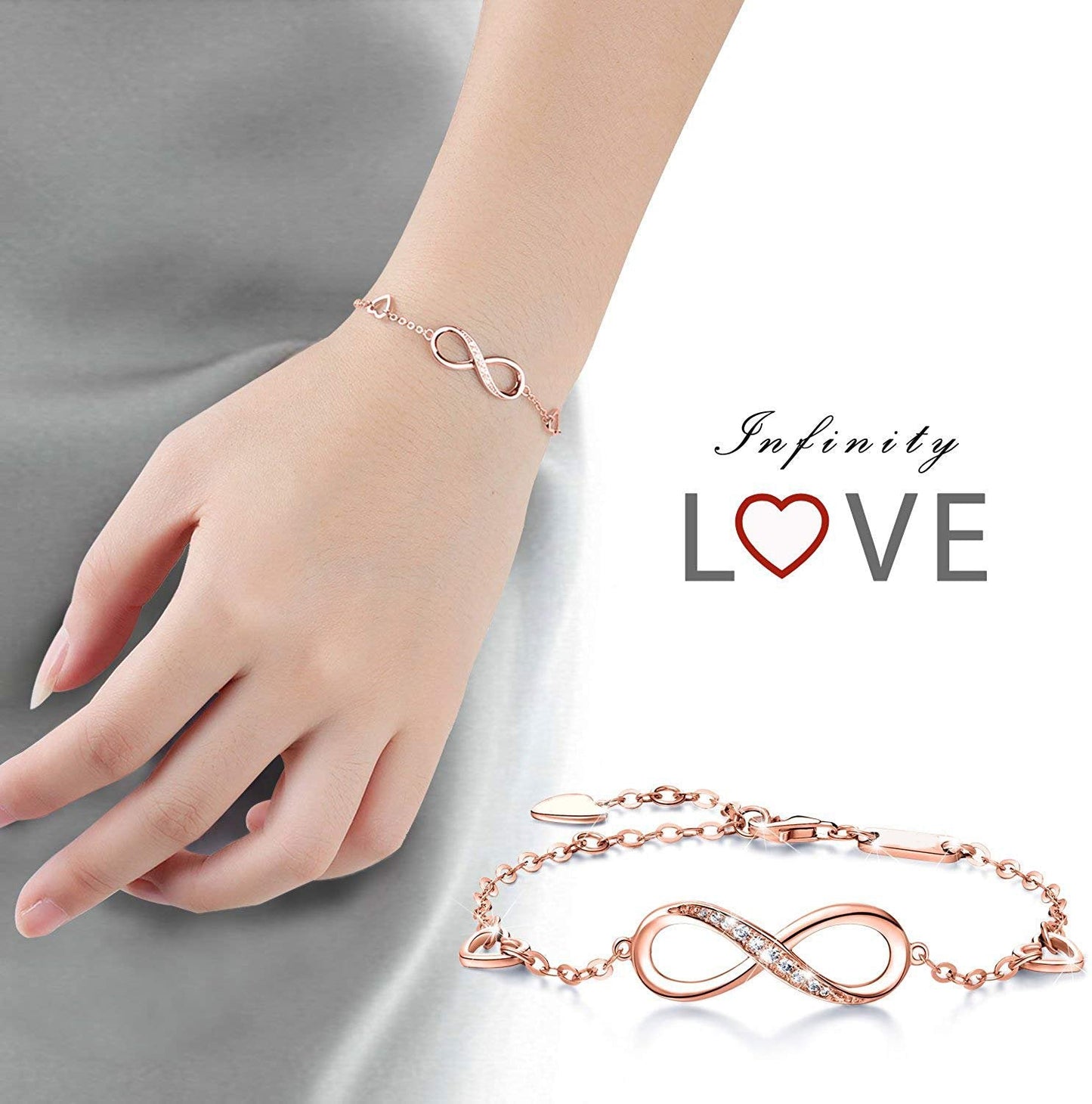 White  Elements Infinite Pendant Chain Bracelet in 14K Rose Gold Plating Elsy Style Bracelet