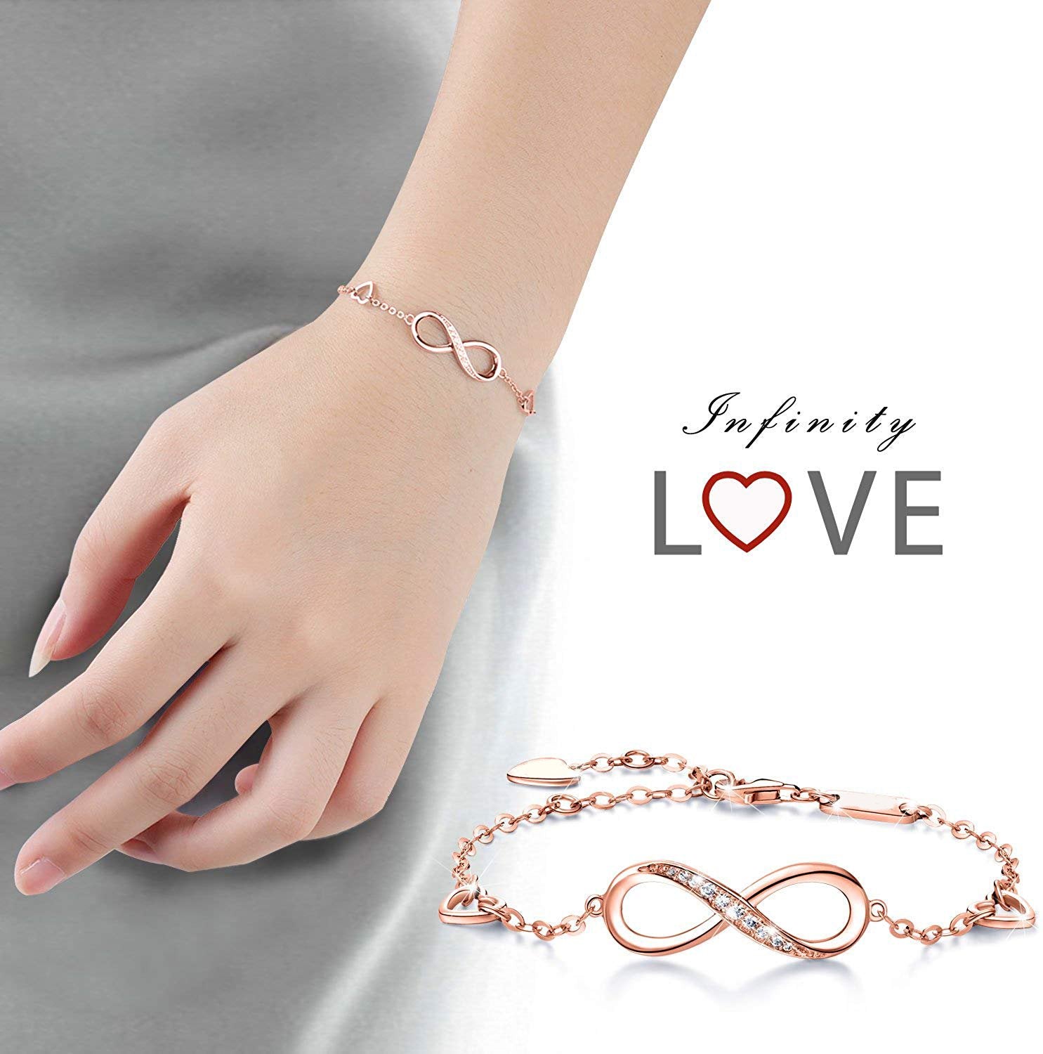 White  Elements Infinite Pendant Chain Bracelet in 14K Rose Gold Plating Elsy Style Bracelet