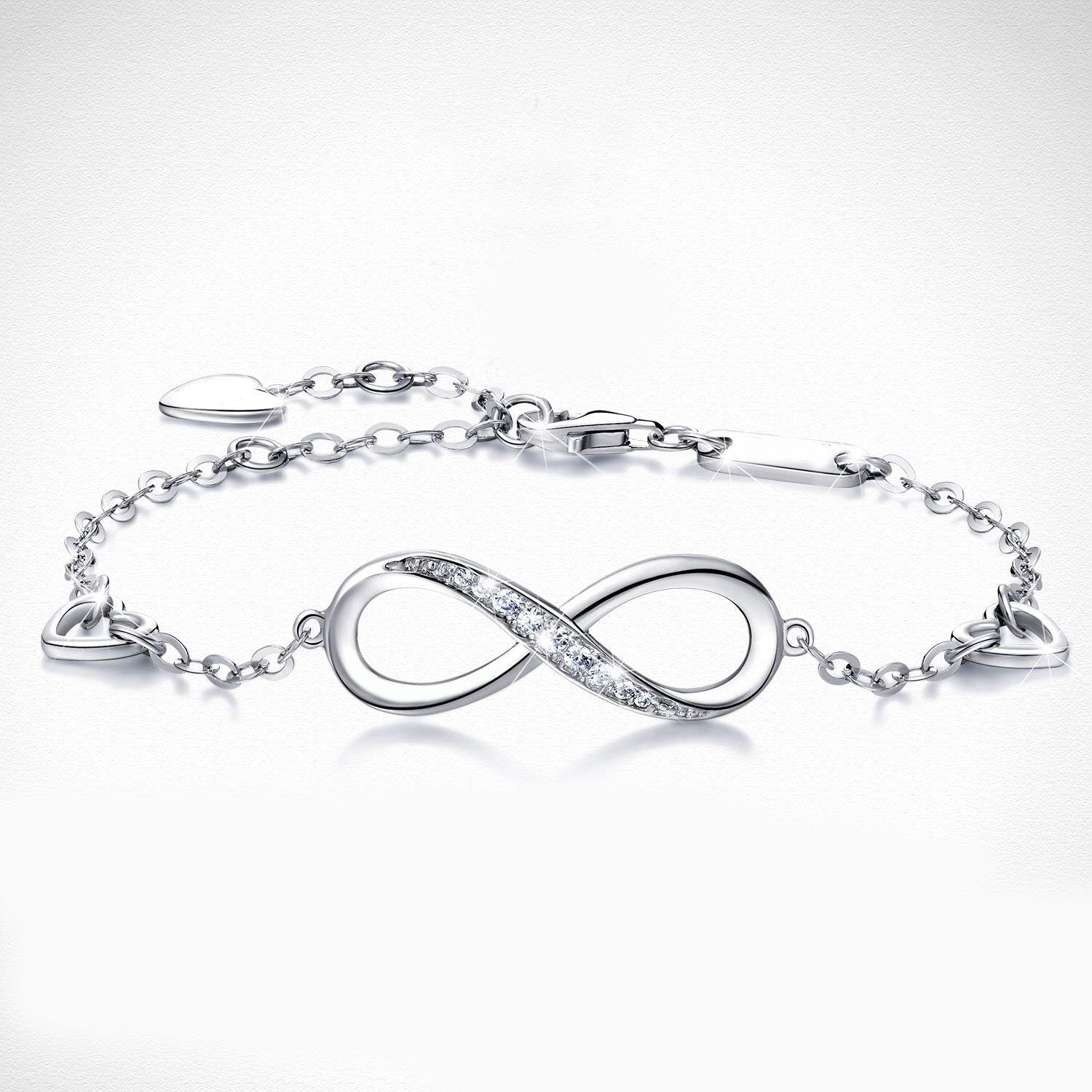 White  Elements Infinite Pendant Chain Bracelet in 14K White Gold Plating Elsy Style Bracelet