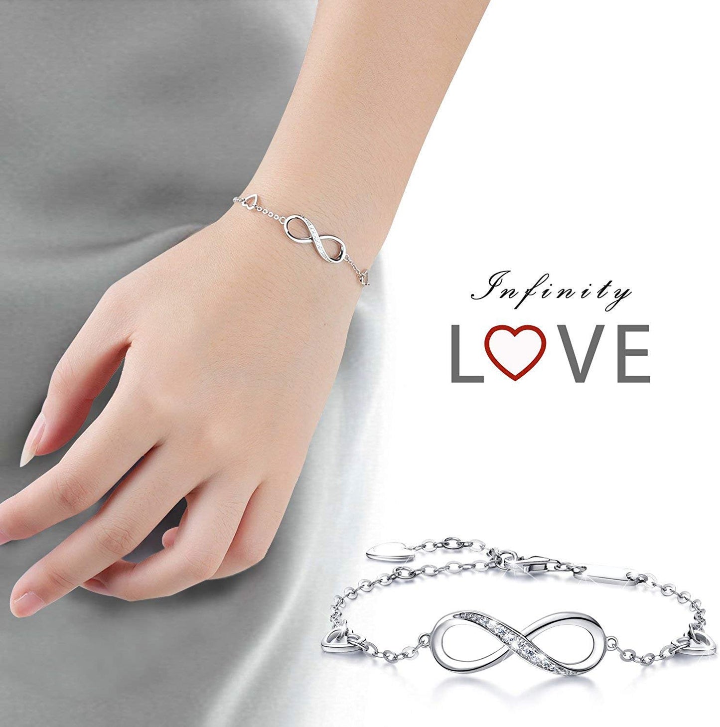 White  Elements Infinite Pendant Chain Bracelet in 14K White Gold Plating Elsy Style Bracelet