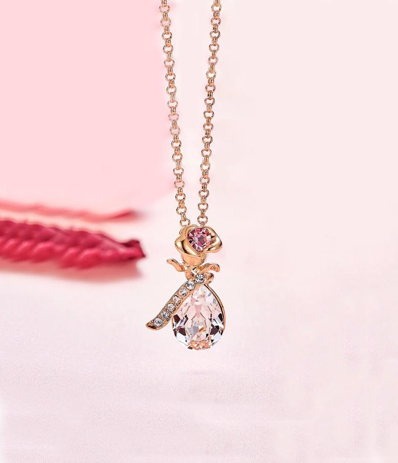 White  Elements Teardrop Pear Cut Pav'e Floral Necklace in 14K Rose Gold Elsy Style Necklace