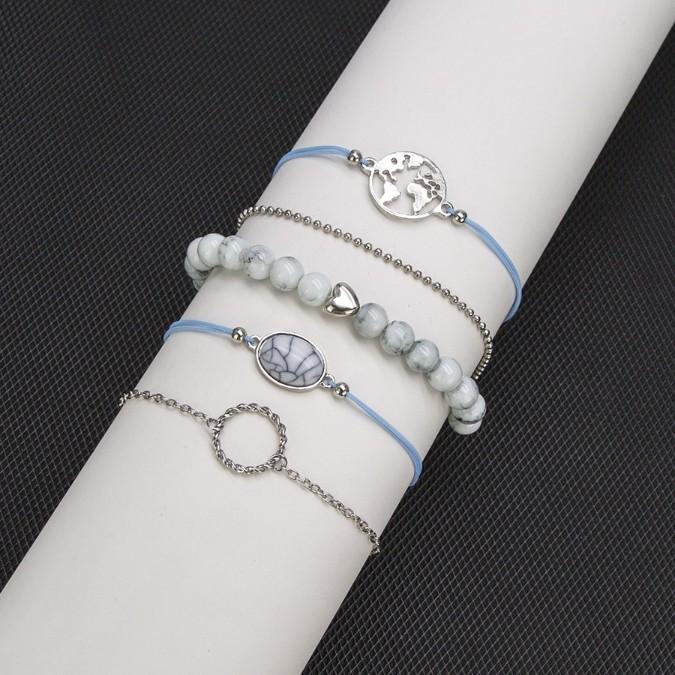 White Marble Filligree Strectch 5 Piece Bracelet Elsy Style Bracelet