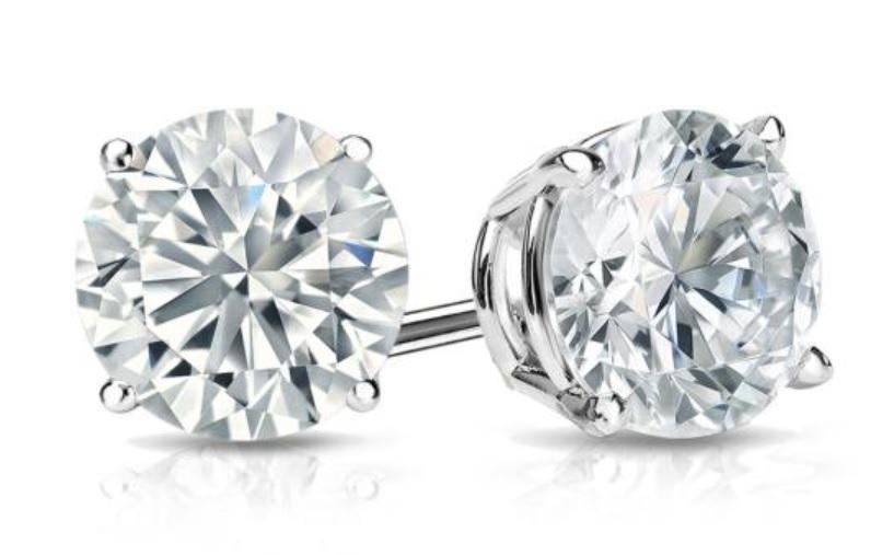 White Topaz  Crystal 6mm Stud Earring 14K White Gold Plated - 1.00 CT Elsy Style Earring