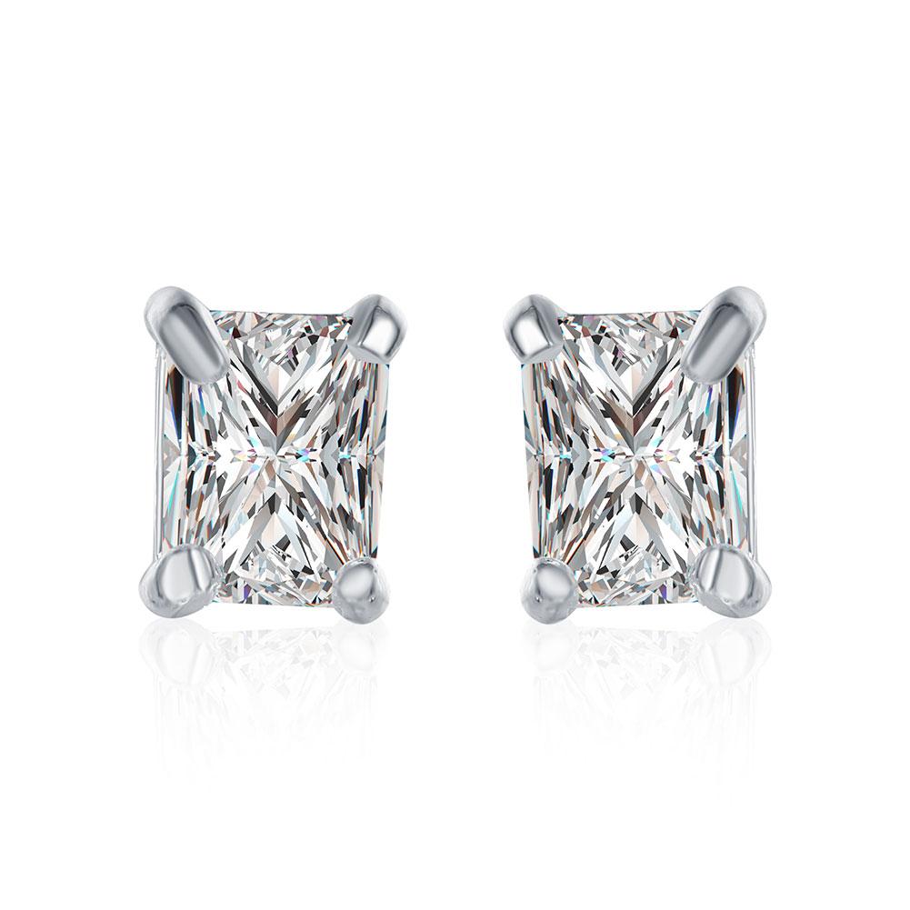 White Topaz Square Stud Earring in 14K White Gold Plated 6mm Elsy Style Earring