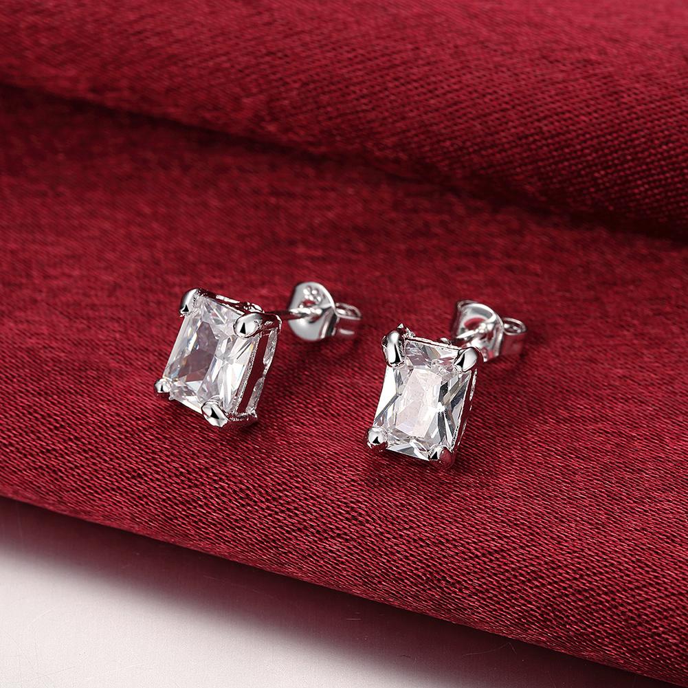 White Topaz Square Stud Earring in 14K White Gold Plated 6mm Elsy Style Earring