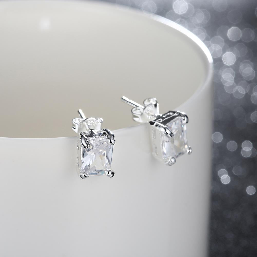 White Topaz Square Stud Earring in 14K White Gold Plated 6mm Elsy Style Earring