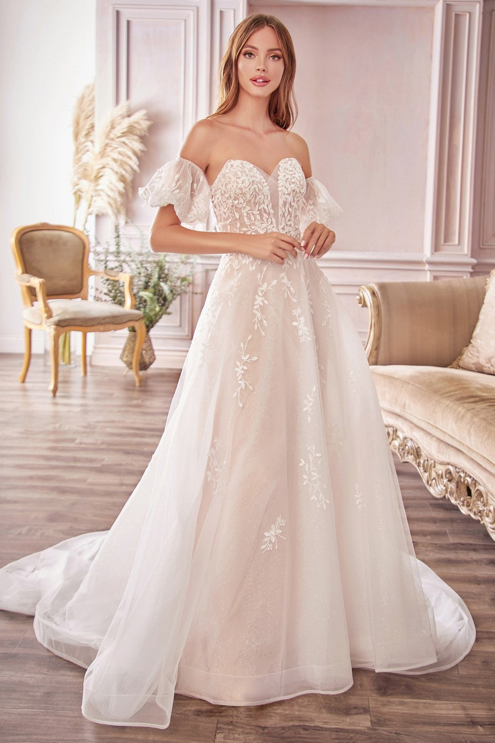 Willow Bridal Gown Embroidered Long Wedding Dress Laced Mid Open Back Elongated Vintage Hem Tail Puff Detached Sleeves CDA1014 Elsy Style Wedding Dress