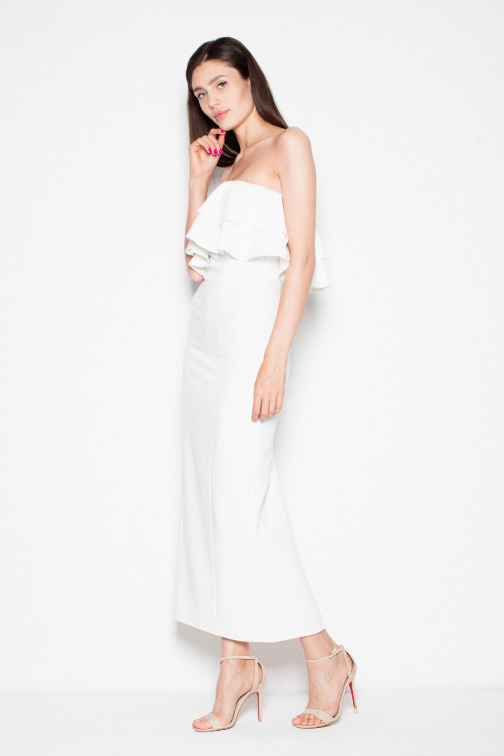 Women's Long dress model 77162 - Party Formal Dress - Ladies' Sexy & Elegant Attire - White Color (Ecru Tone)