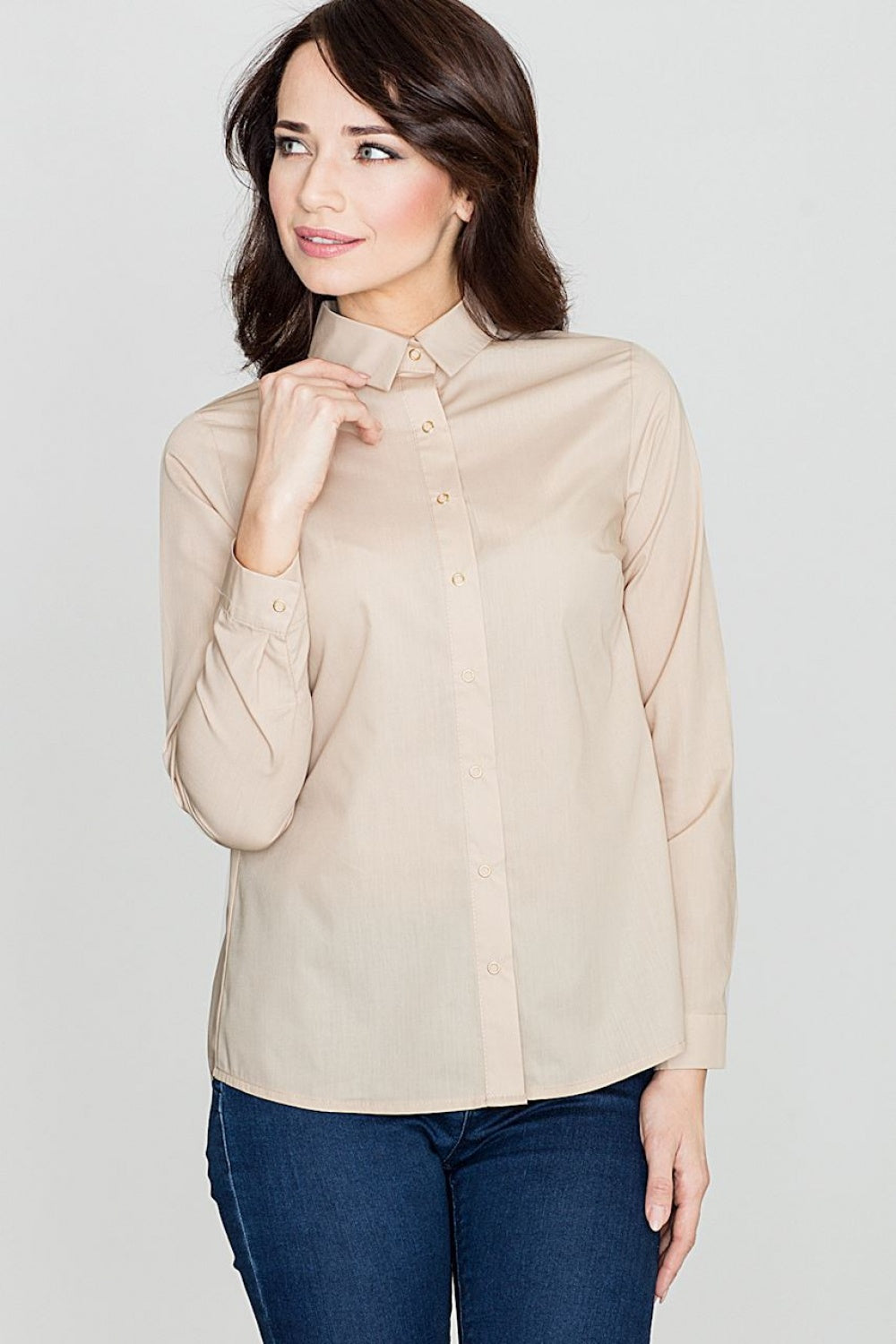 Women's Long sleeve shirt model 119311 - Ladies Casual Spring / Summer Top - Beige Color