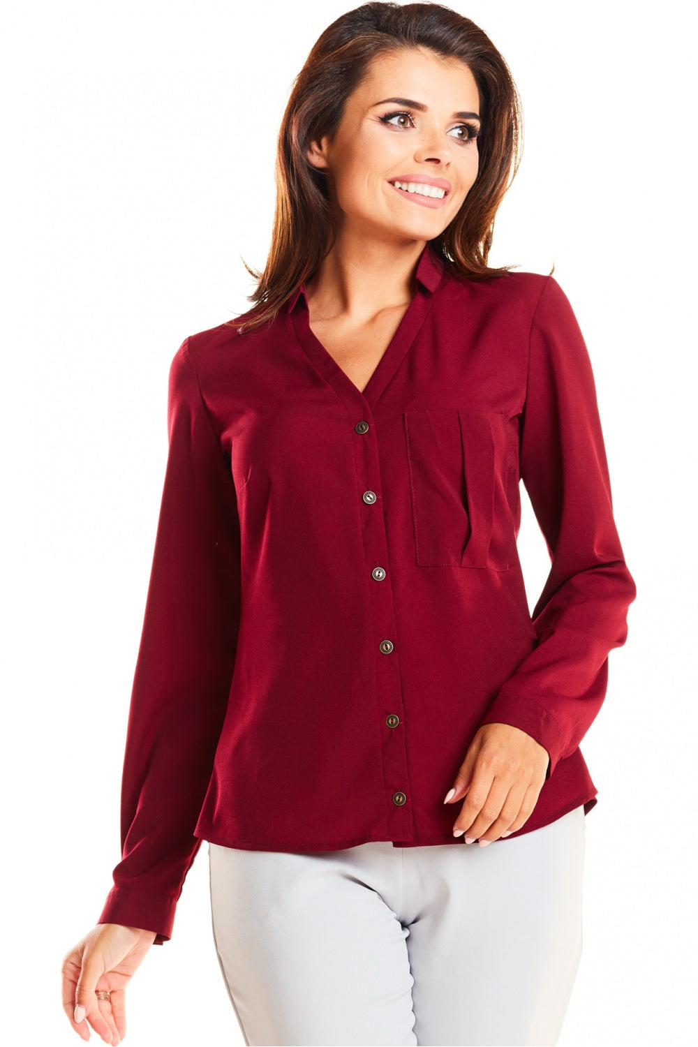 Women's Long sleeve shirt model 129185 - Ladies Casual Spring / Summer Top - Burgundy Color