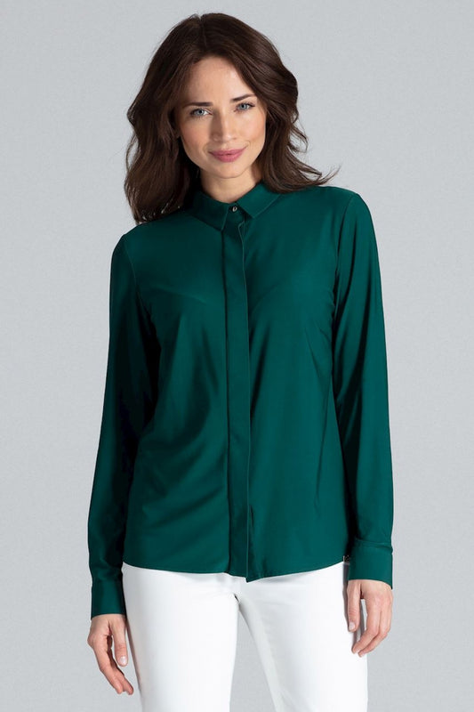 Women's Long sleeve shirt model 133246 - Ladies Casual Spring / Summer Top - Green Color