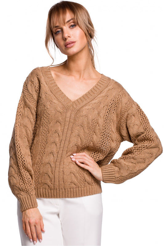 Ladies Casual Knitted Sweater - Women's Jumper model 142213 - Beige Color