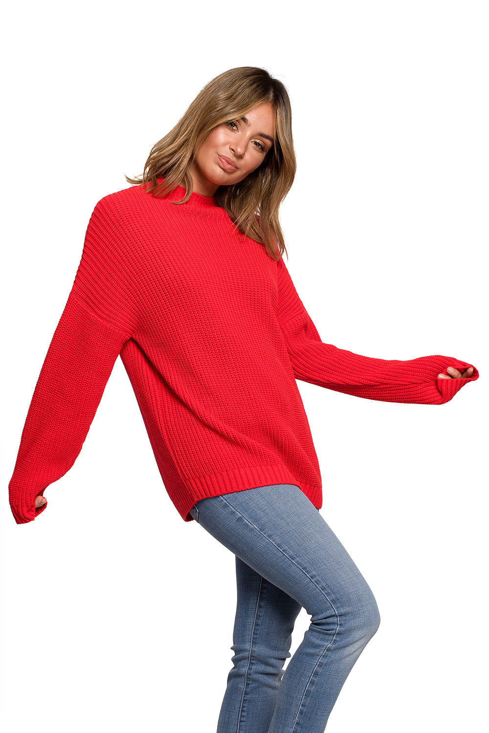 Ladies Casual Knitted Sweater - Women's Jumper model 157579 - Red Color