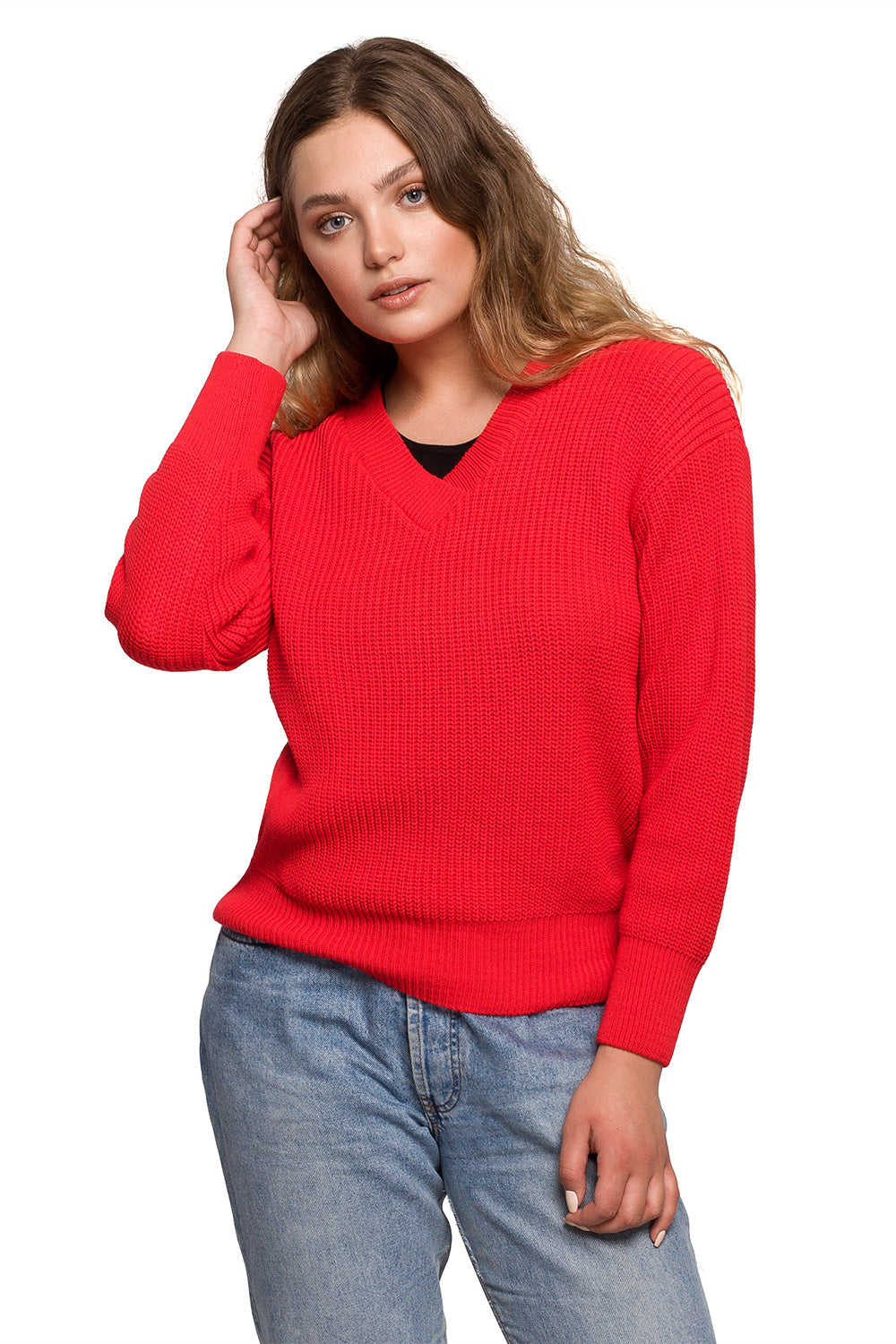 Ladies Casual Knitted Sweater - Women's Jumper model 157591 - Red Color