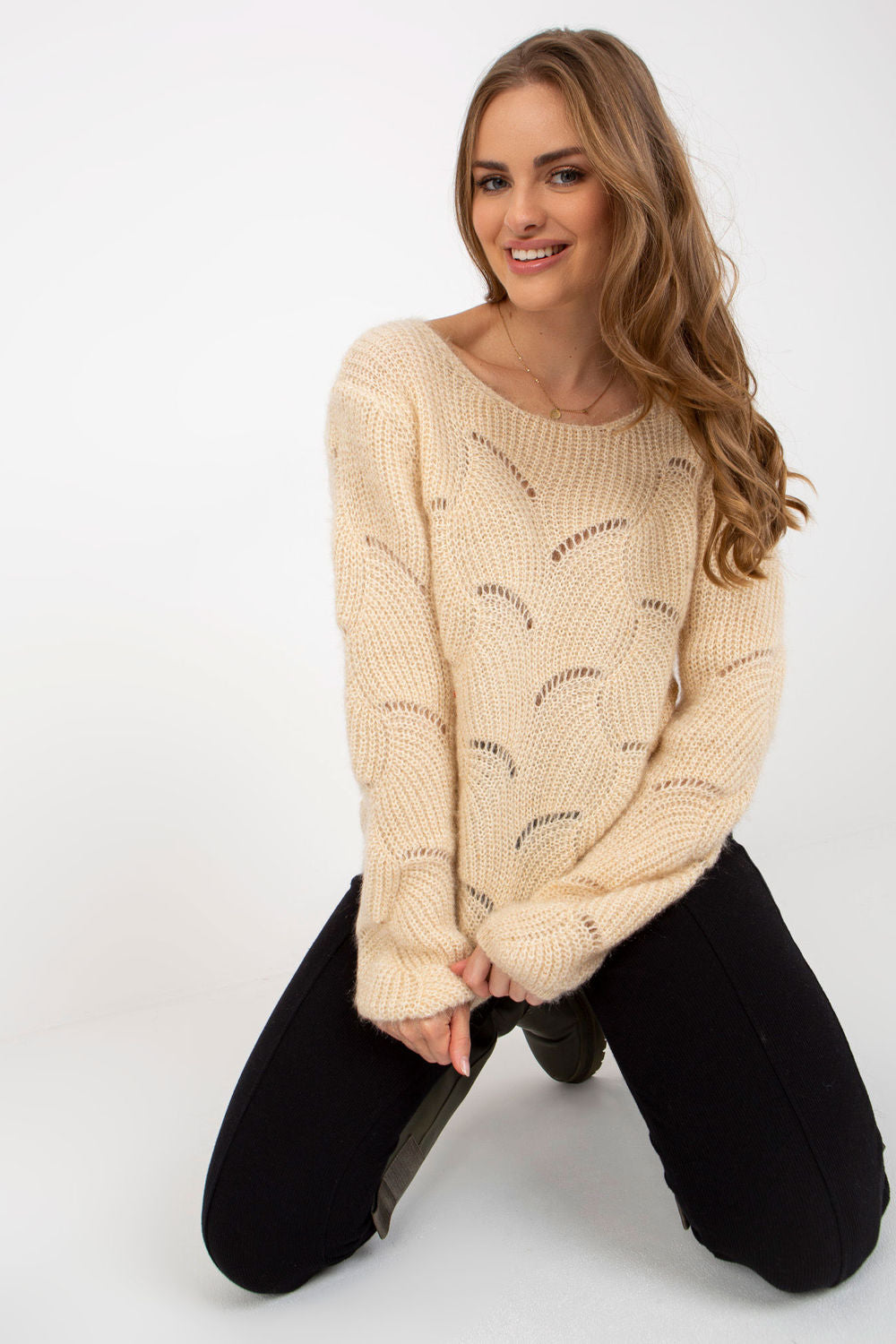 Ladies Casual Knitted Sweater - Women's Jumper model 170121 - Beige Color