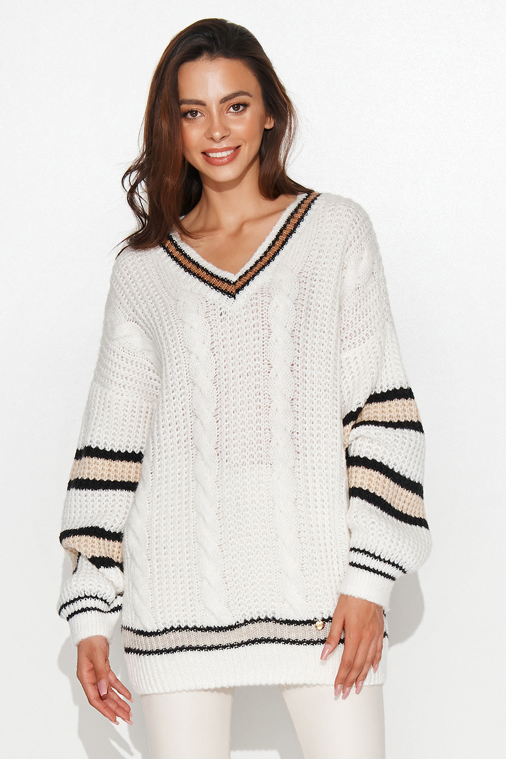 Ladies Casual Knitted Sweater - Women's Jumper model 170858 - Beige Color