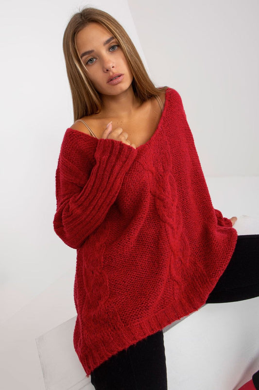 Ladies Casual Knitted Sweater - Women's Jumper model 170989 - Red Color