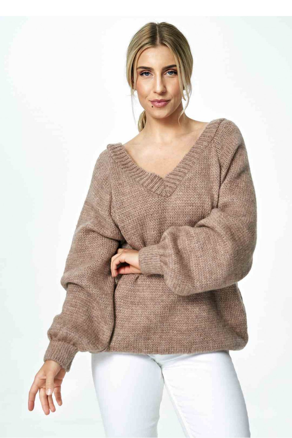 Ladies Casual Knitted Sweater - Women's Jumper model 172011 - Brown Color