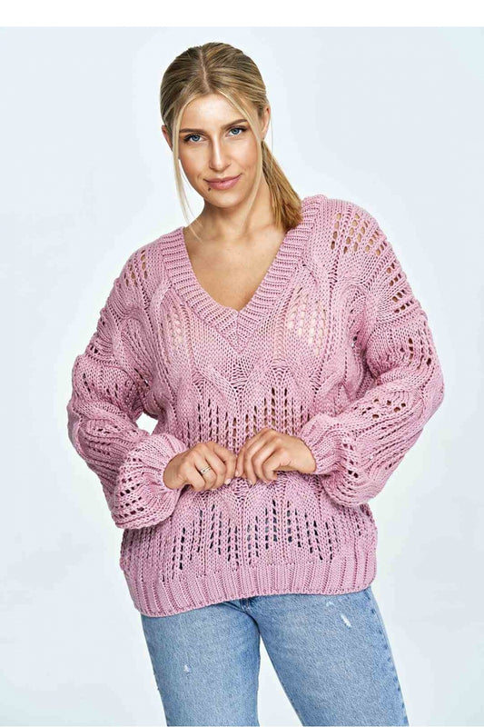 Ladies Casual Knitted Sweater - Women's Jumper model 172042 - Pink Color