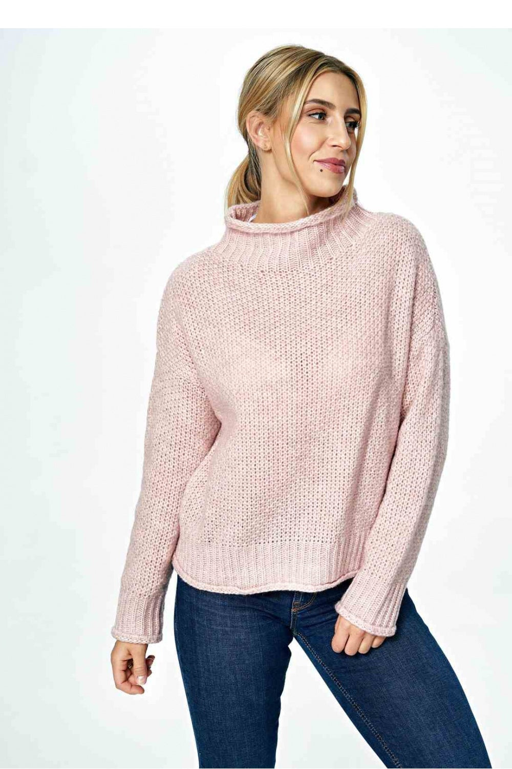 Ladies Casual Knitted Sweater - Women's Jumper model 172237 - Pink Color