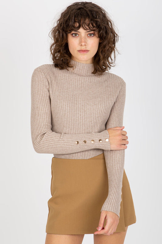 Ladies Casual Knitted Sweater - Women's Jumper model 174684 - Beige Color