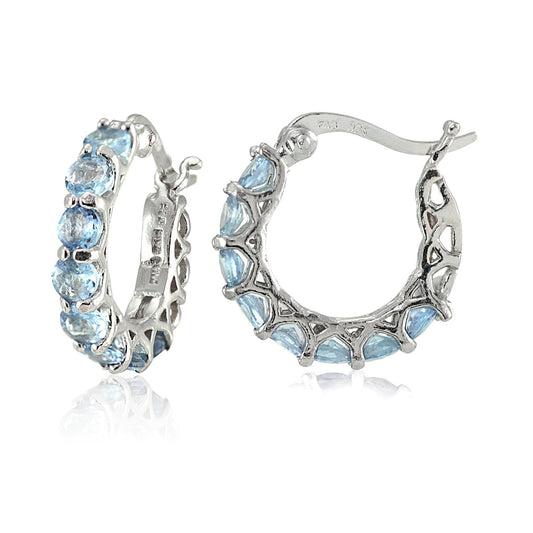 4.00 CT Blue Topaz Gemstone 1" French Lock Hoop Earringin 18K White Gold Plated-0