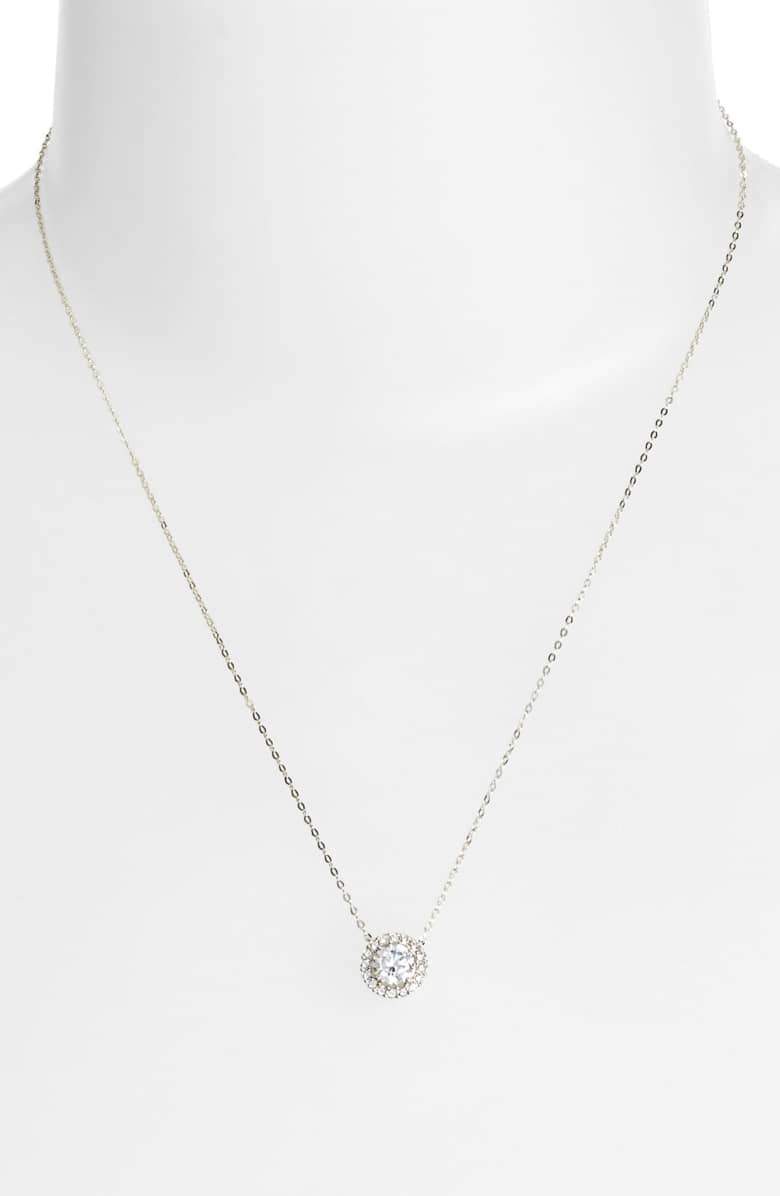 1.00 CT  Crystal Halo Disc Necklace 18" - 18K White Gold Plated-1