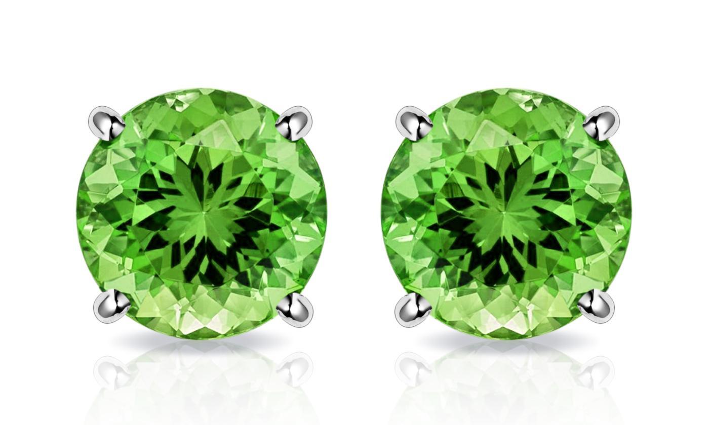 Peridot Created  Crystal 6mm Stud Earring 14K White Gold Plated - 1.00 CT-0