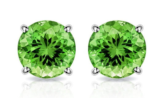 Peridot Created  Crystal 6mm Stud Earring 14K White Gold Plated - 1.00 CT-0