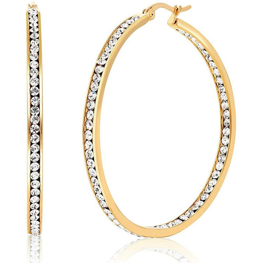 3" Classic Inside Out Pave Hoop Earring ITALY Design-0