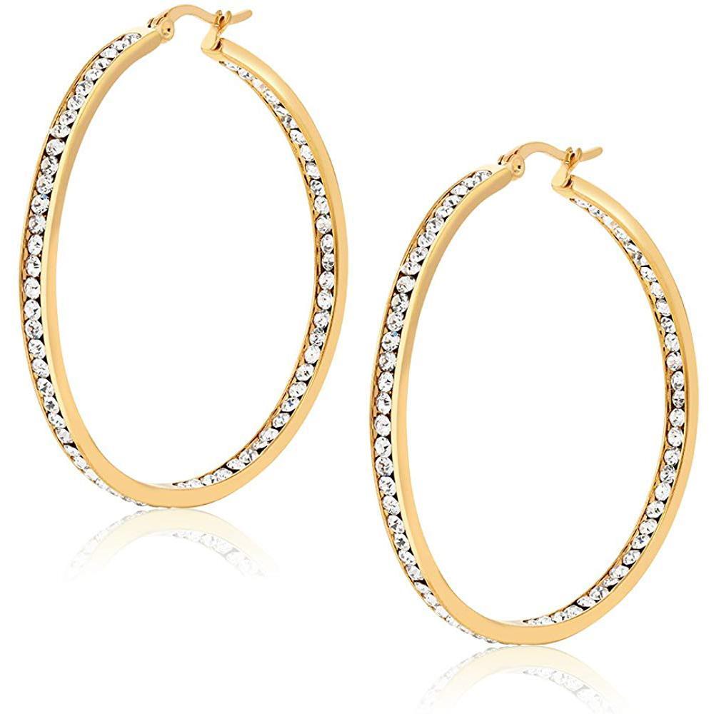 3" Classic Inside Out Pave Hoop Earring ITALY Design-1