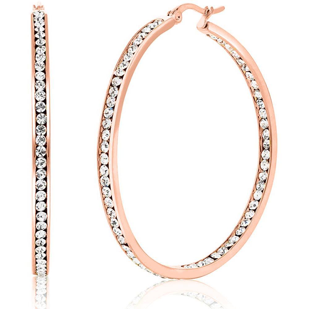 3" Classic Inside Out Pave Hoop Earring ITALY Design-5