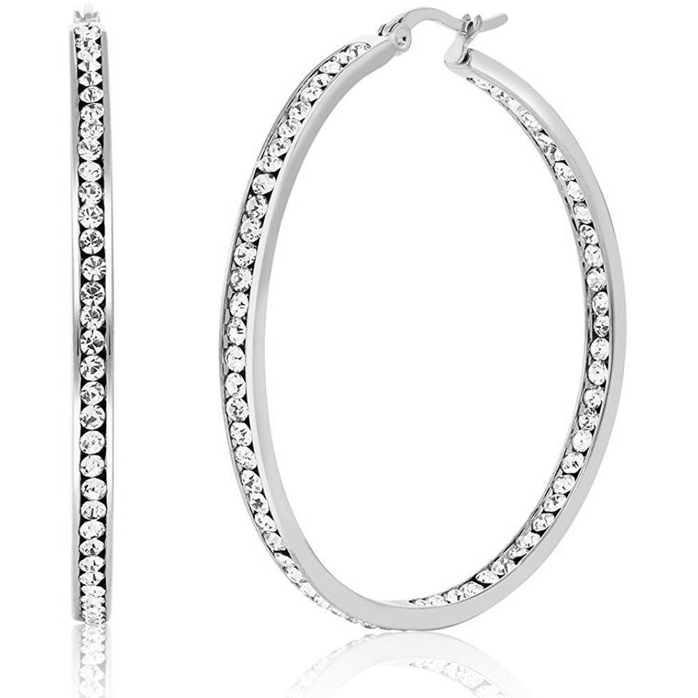 3" Classic Inside Out Pave Hoop Earring ITALY Design-8