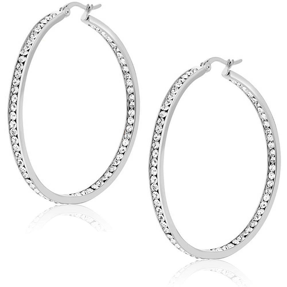 3" Classic Inside Out Pave Hoop Earring ITALY Design-9