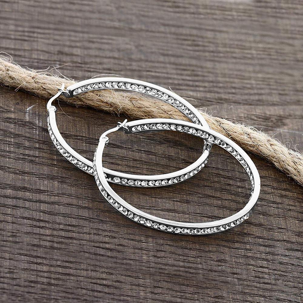 3" Classic Inside Out Pave Hoop Earring ITALY Design-11