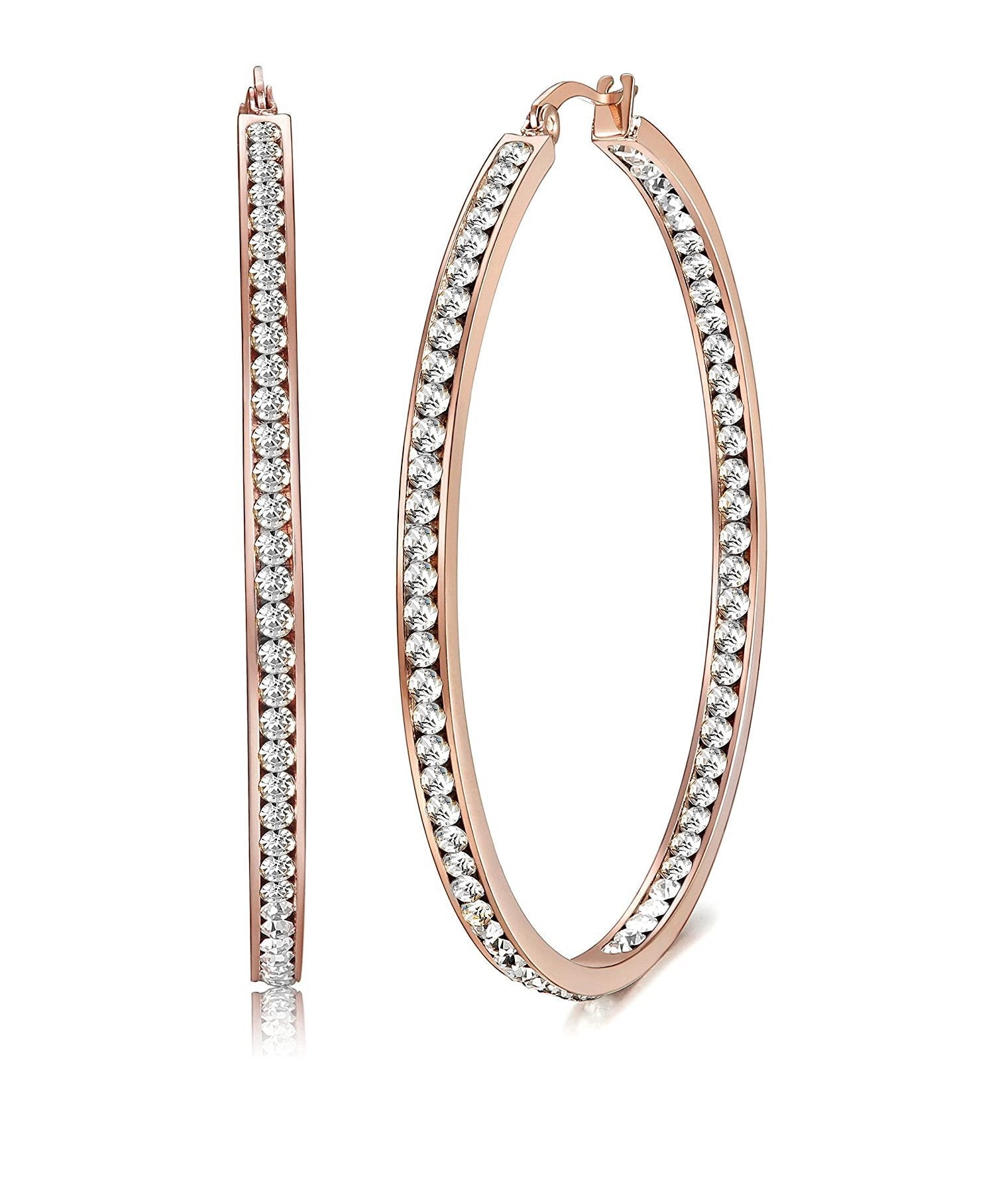 2" Pave Hoop Earring With Crystals in 18K Rose Gold Plated ITALY Design-0