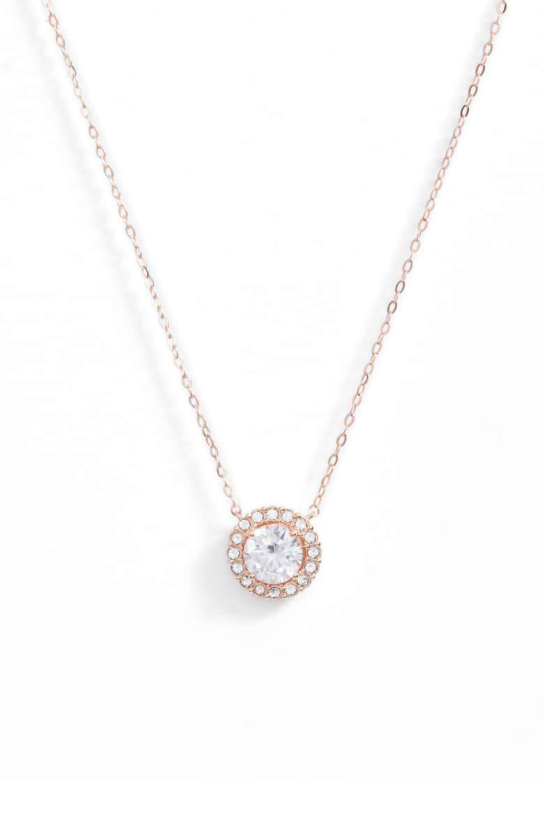 1.00 CT  Crystal Halo Disc Necklace 18" - 18K Rose Gold Plated-0