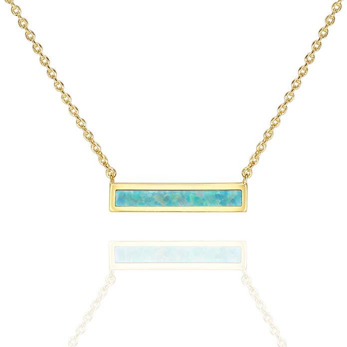 Opal Created Bar Necklace 18" - 18K Gold Plated-0