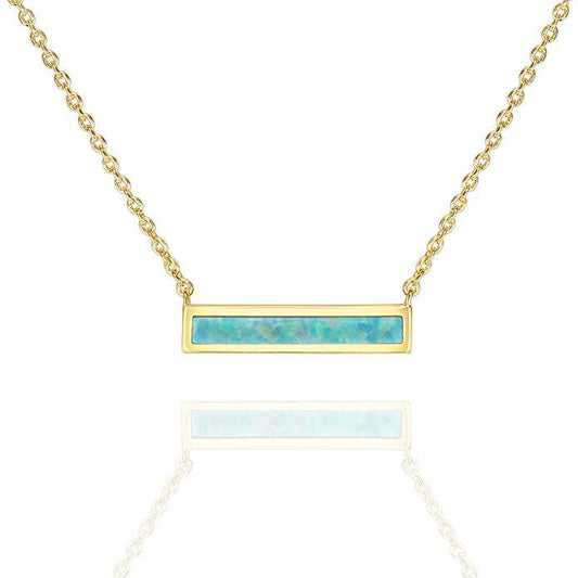 Opal Created Bar Necklace 18" - 18K Gold Plated-0