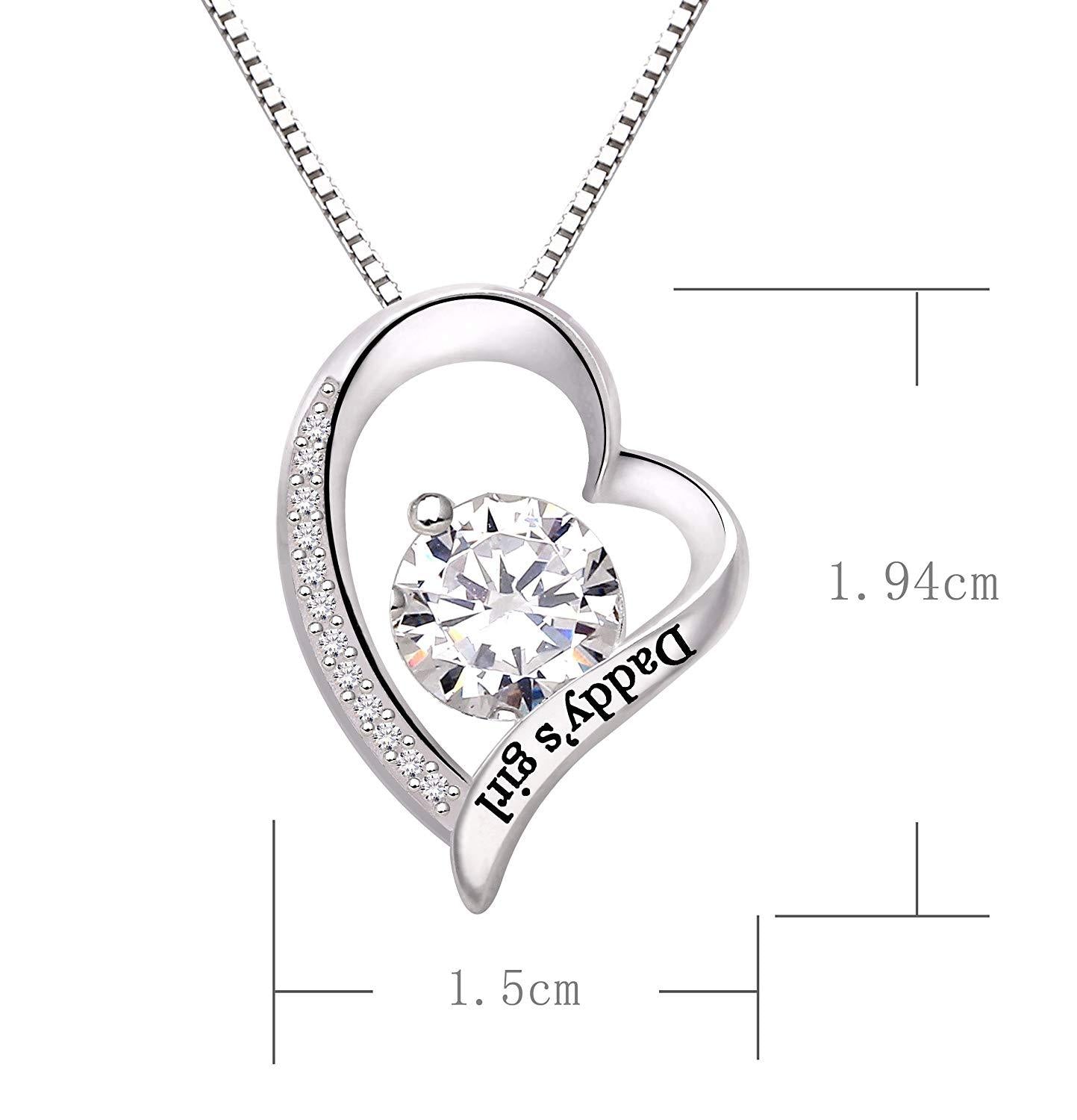 "Daddys Girl" Heart Necklace Embellished with  Crystals in 18K White Gold Plated-2