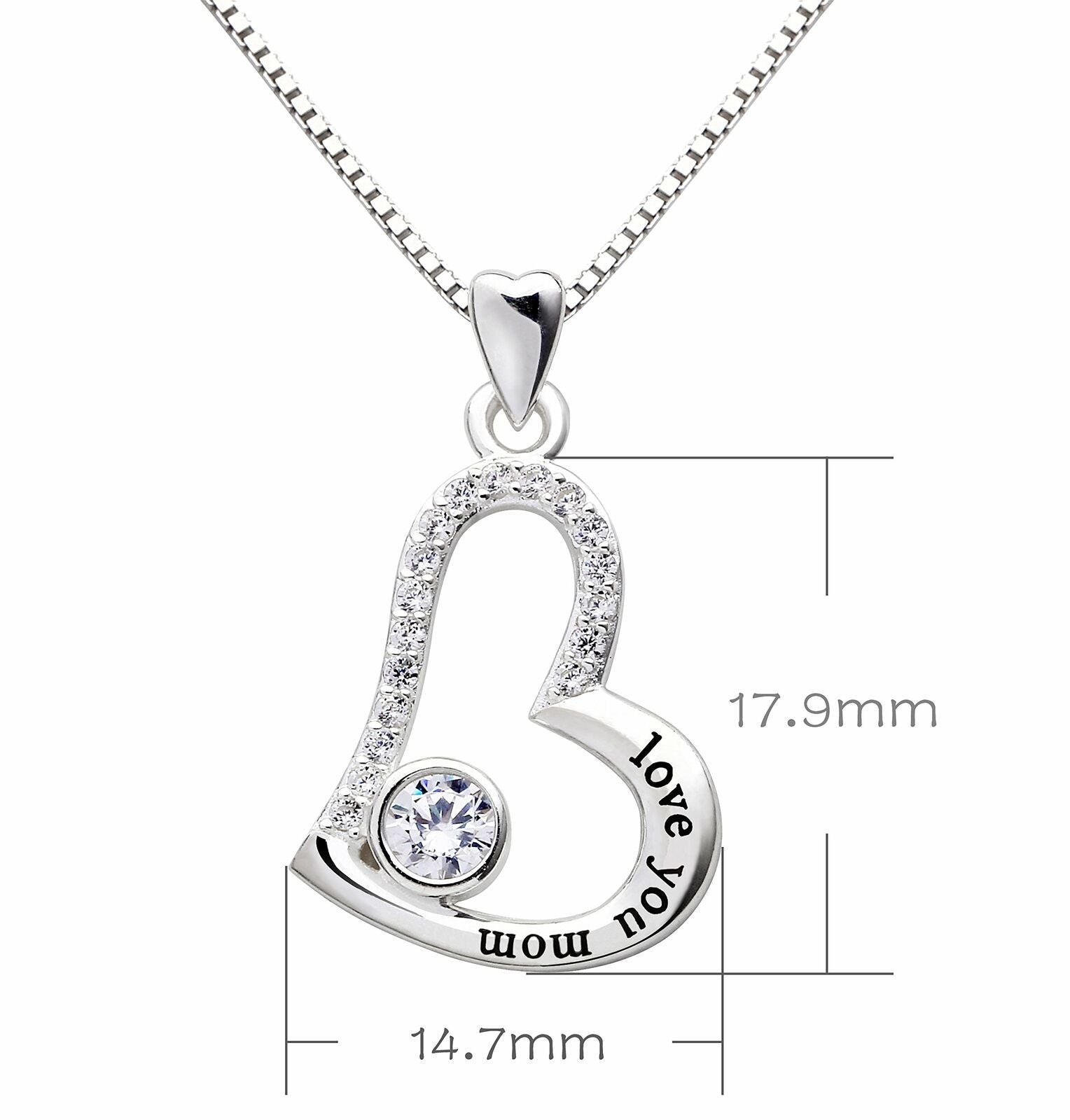 "I Love you MOM" Heart Necklace Embellished with  Crystals in 18K White Gold Plated-2